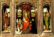 Hans Memling madonnan med barnet tronande med angel och donator oil on canvas